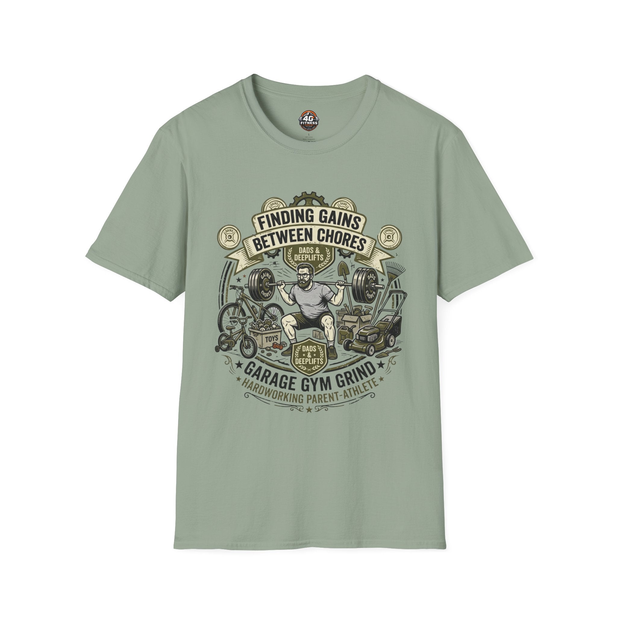 Finding Gains Between Chores T-Shirt — Dad & Home Gym Weightlifting Tee