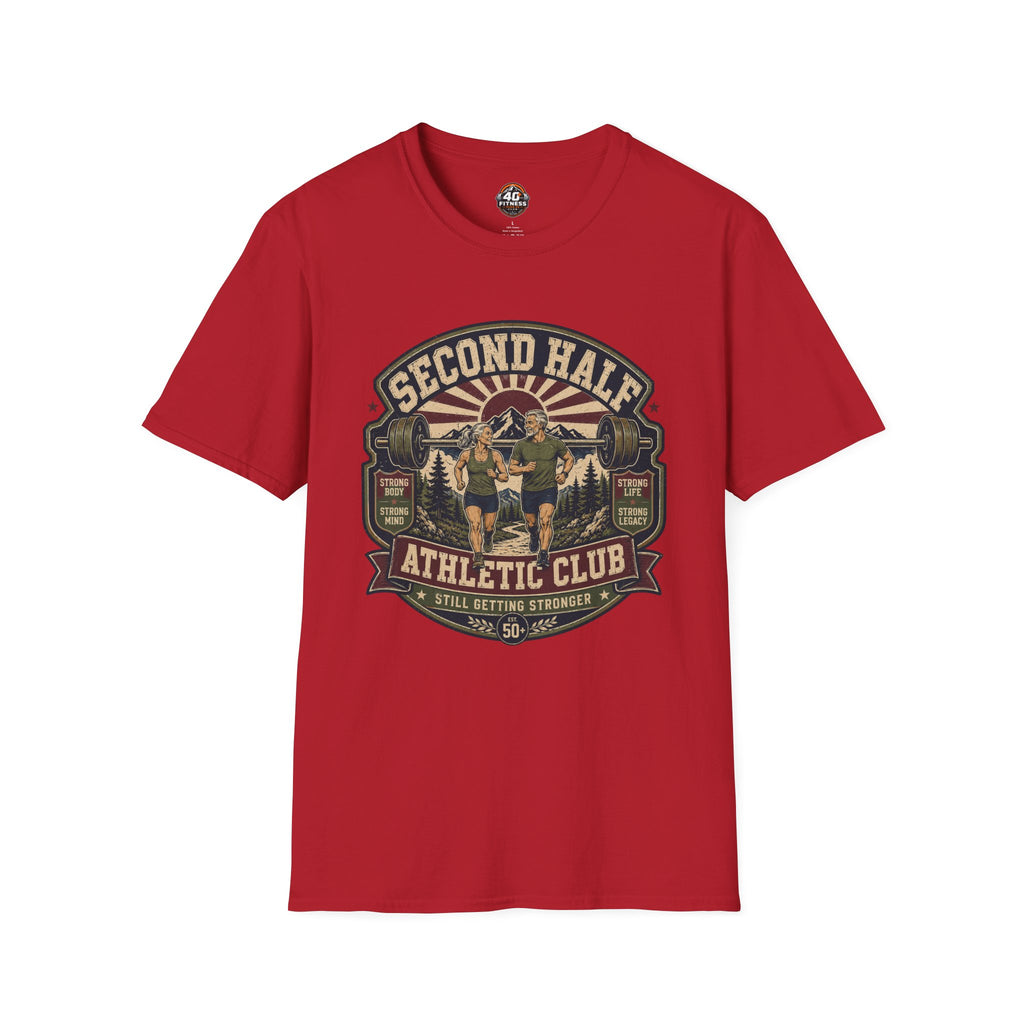 Second Half Athletic Club T-Shirt — Vintage Fitness Graphic Tee for Active Adults