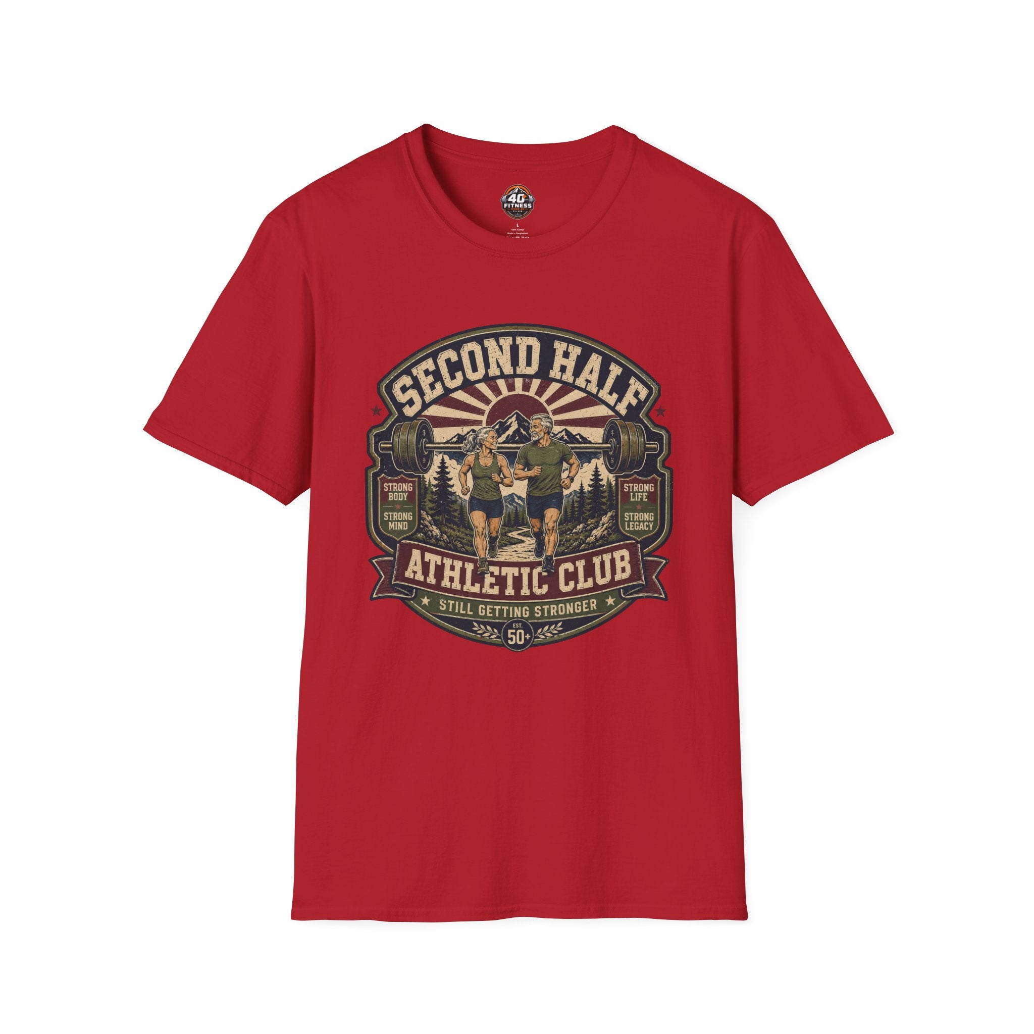 Second Half Athletic Club T-Shirt — Vintage Fitness Graphic Tee for Active Adults