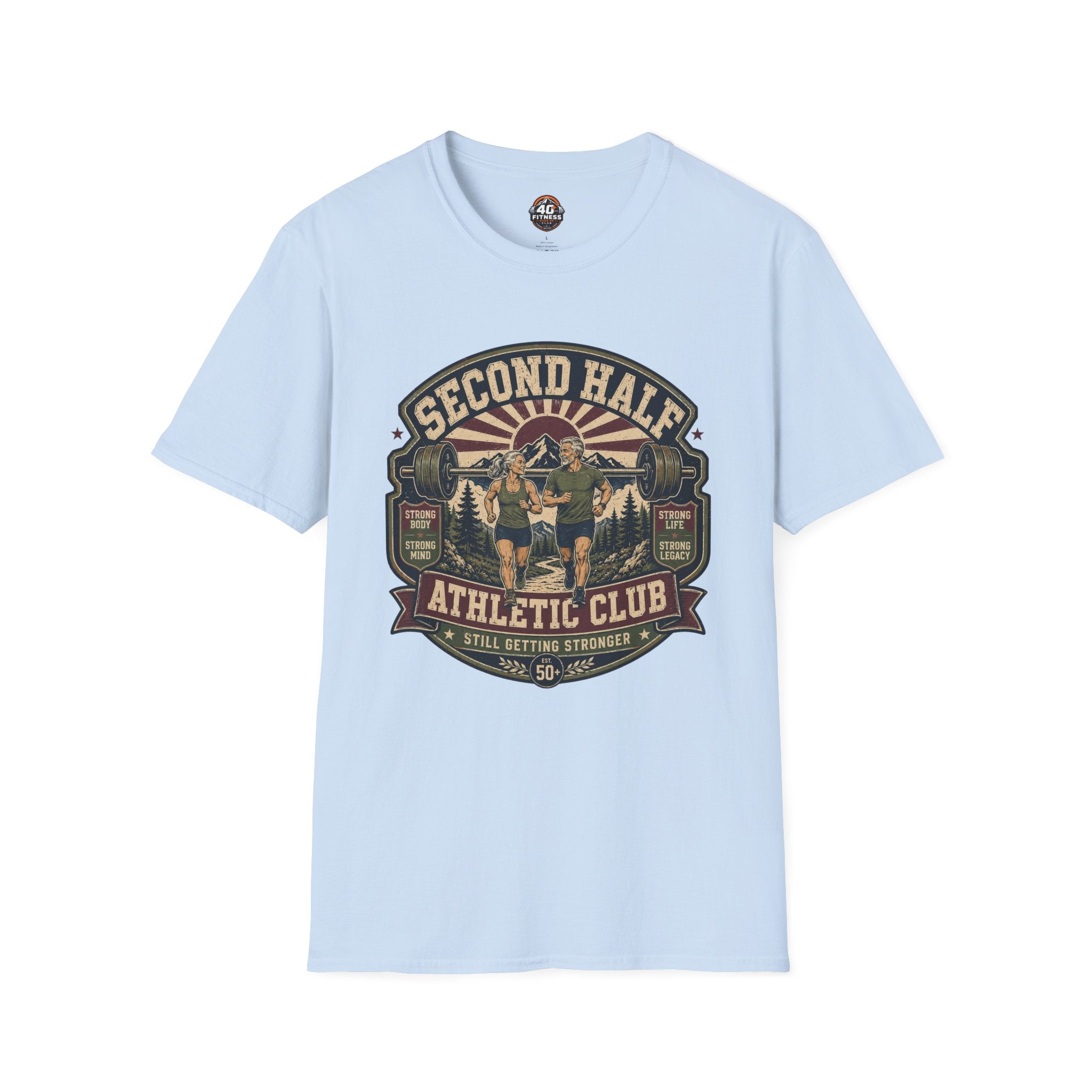 Second Half Athletic Club T-Shirt — Vintage Fitness Graphic Tee for Active Adults