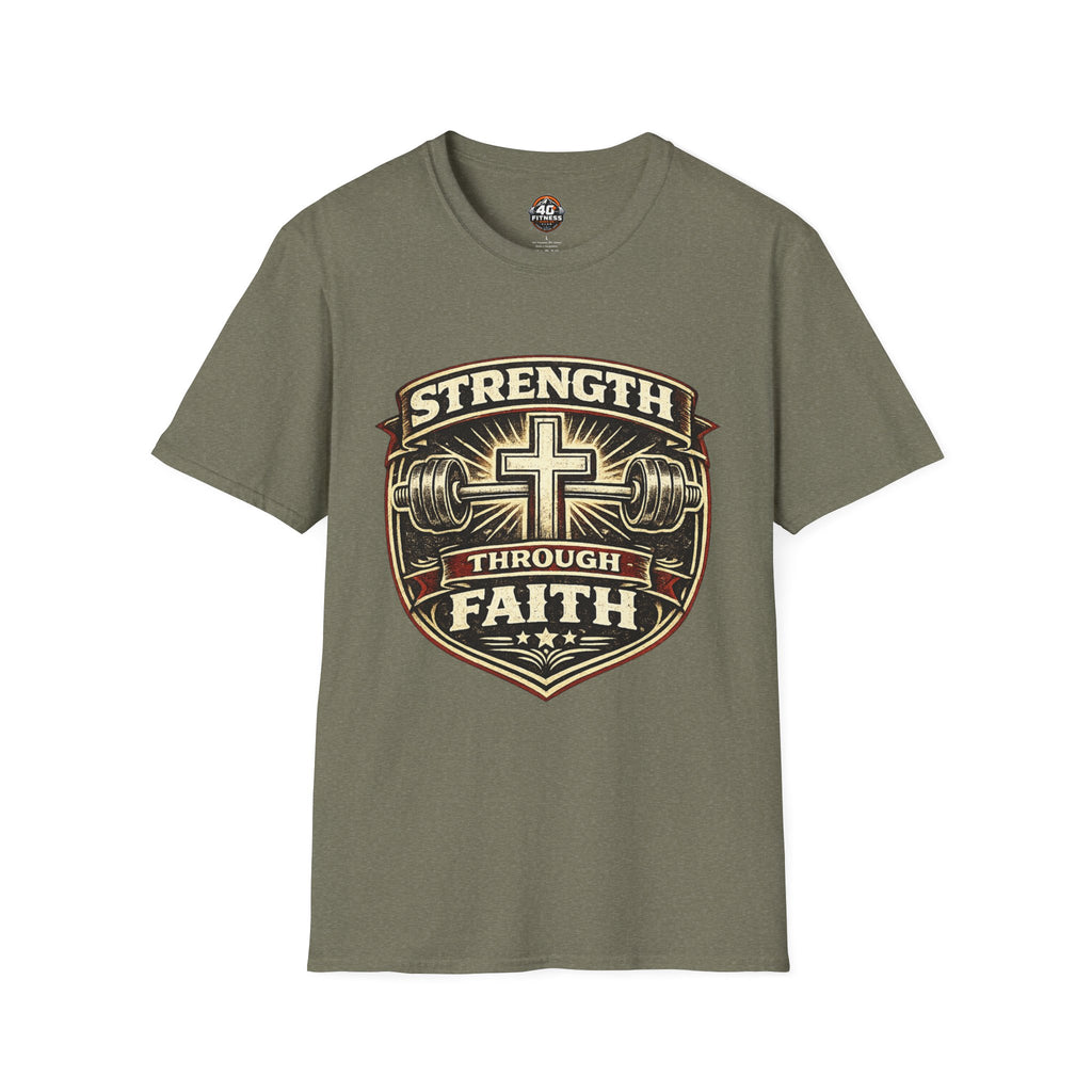 Strength Through Faith T-Shirt — Christian Weightlifting Cross Tee