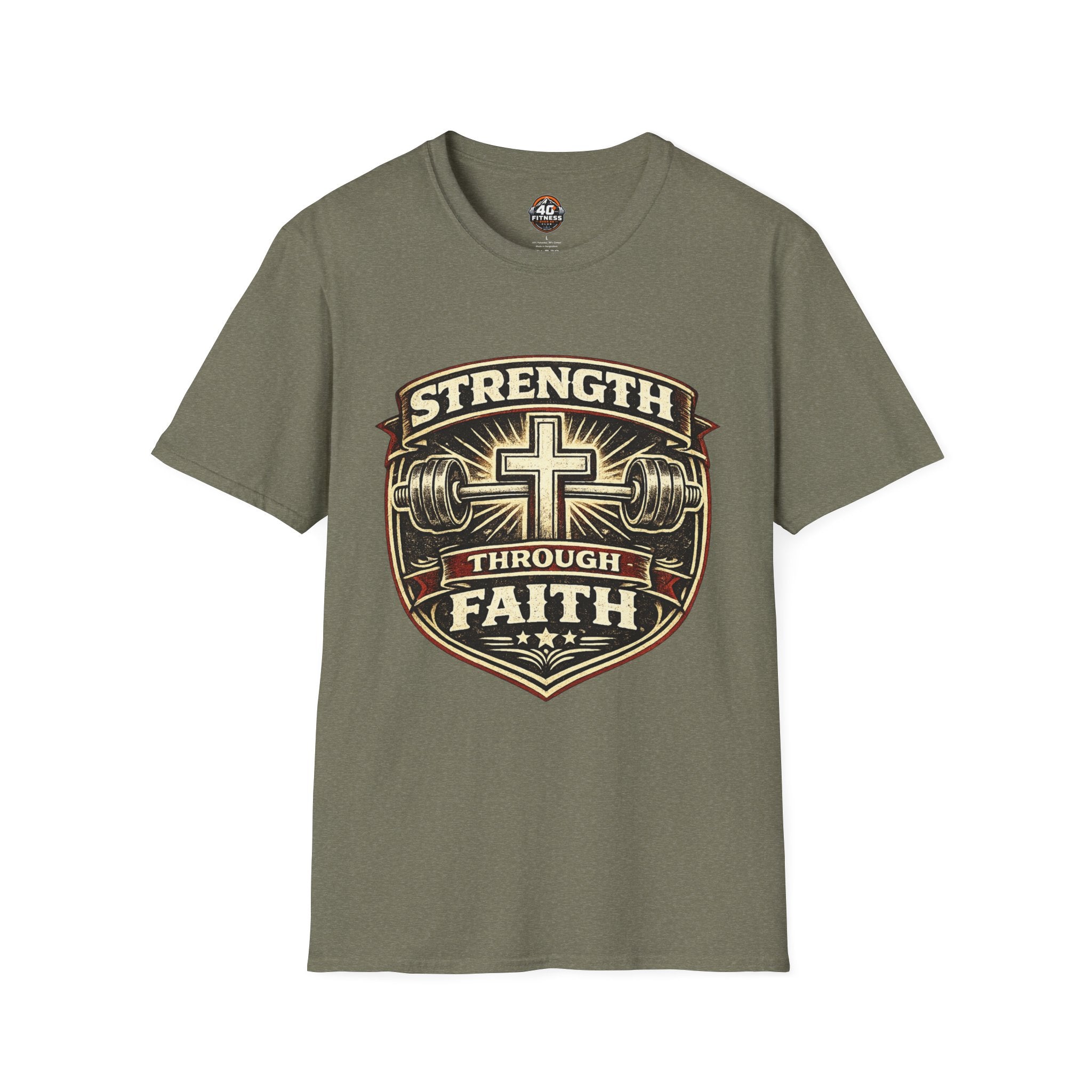 Strength Through Faith T-Shirt — Christian Weightlifting Cross Tee