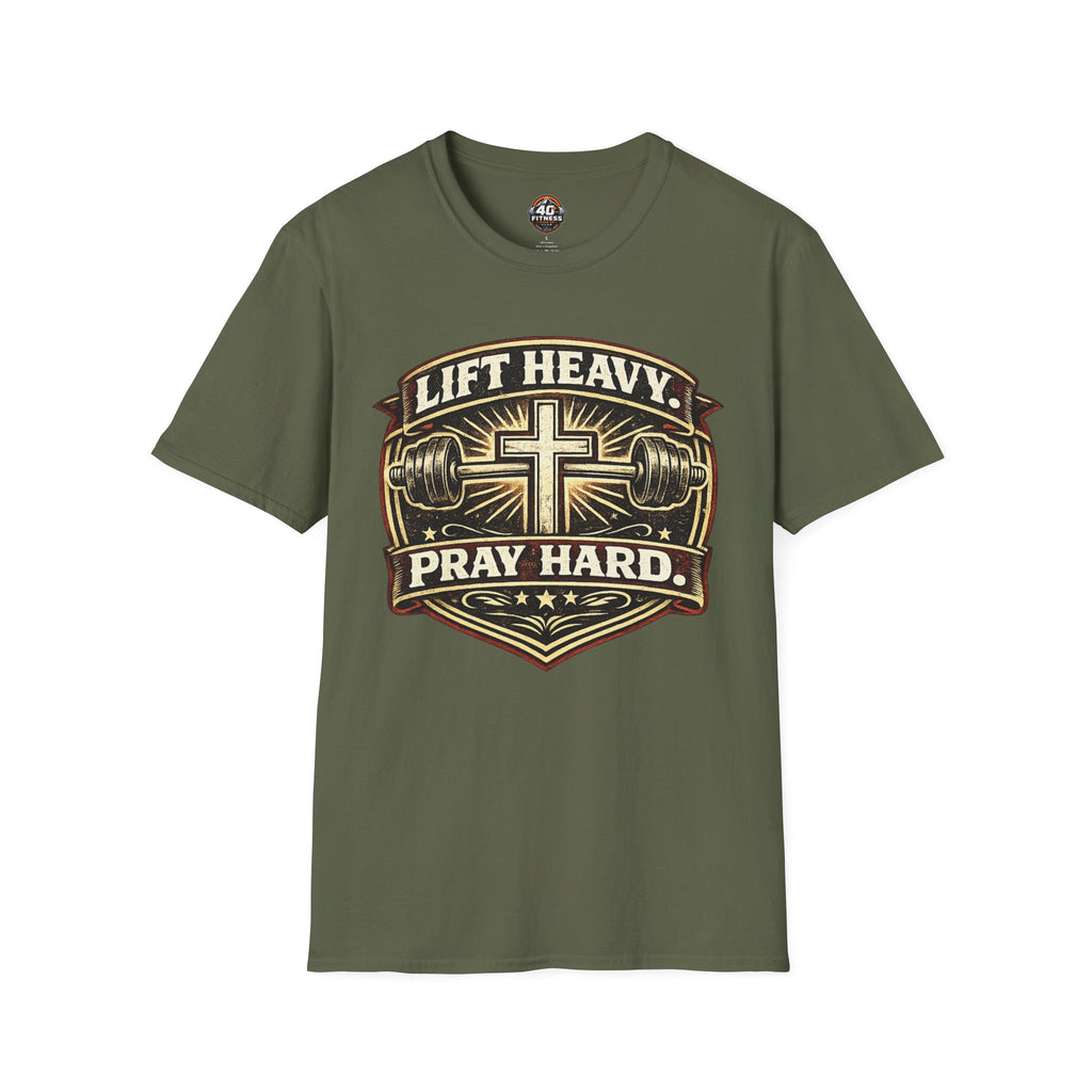 Lift Heavy Pray Hard T-Shirt — Christian Gym Faith Workout Tee