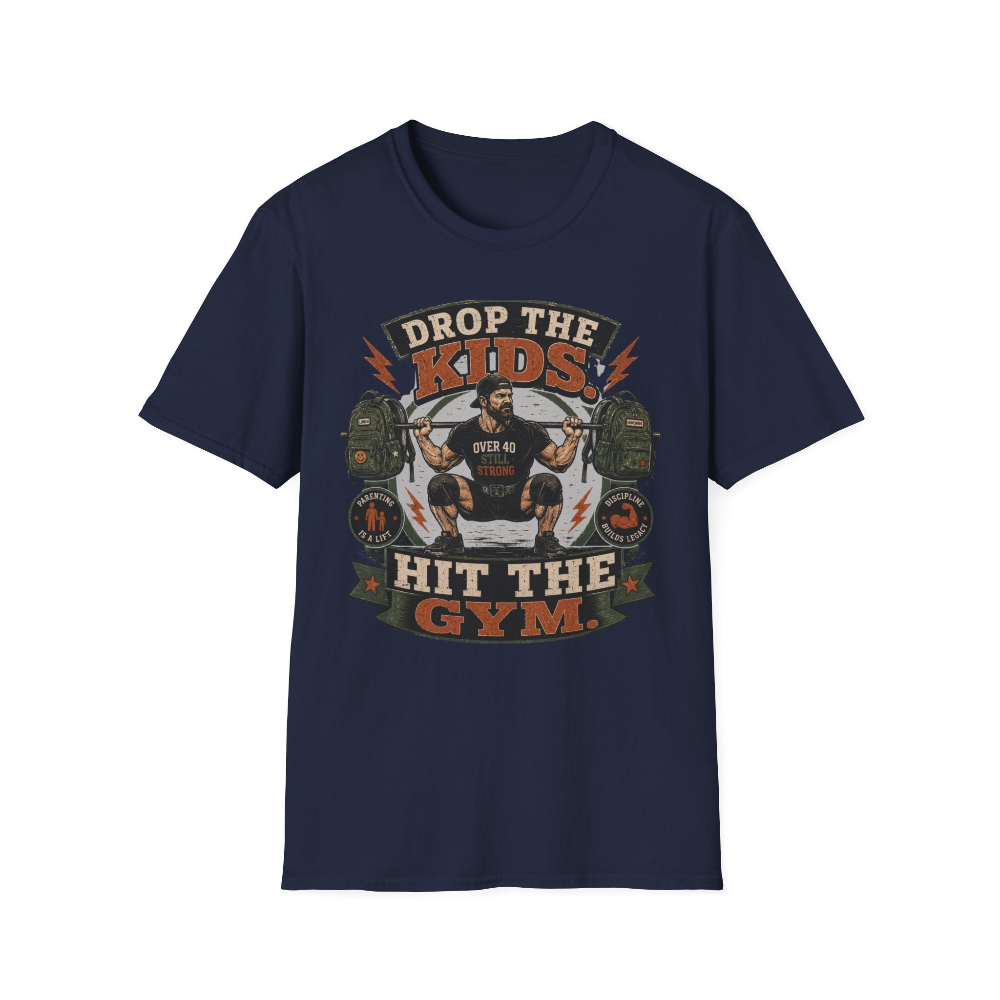Drop the Kids, Hit the Gym T-Shirt — Funny Over 40 Dad Workout Tee
