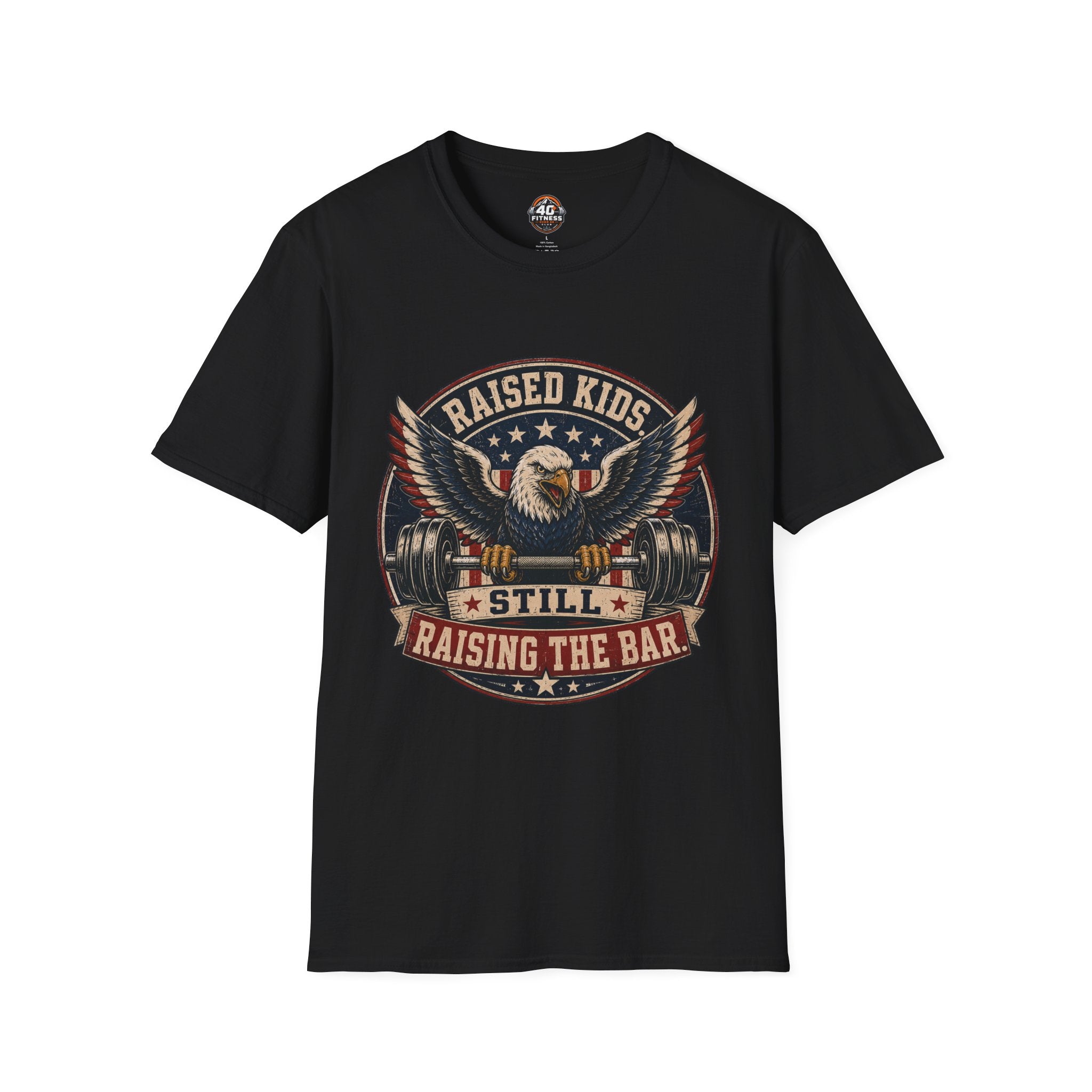 T-Shirt — "Raised Kids, Still Raising the Bar" Patriotic Eagle Tee