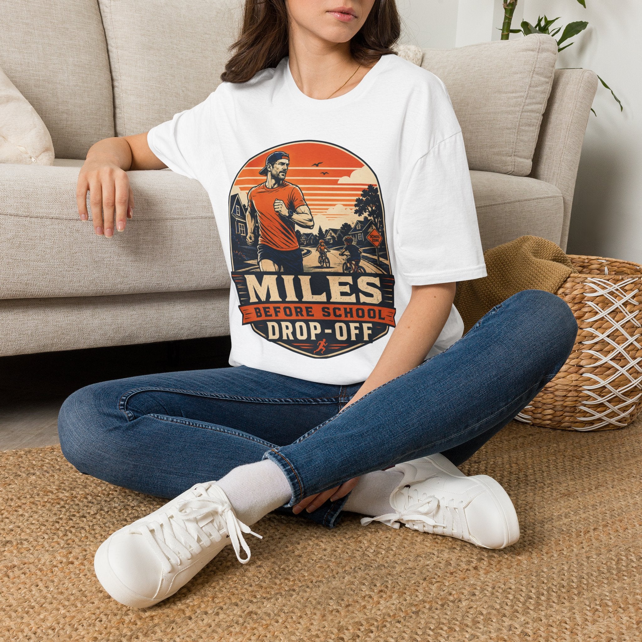 Running T‑Shirt — "Miles Before School Drop‑Off"