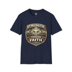 Strength Through Faith T-Shirt — Christian Weightlifting Cross Tee