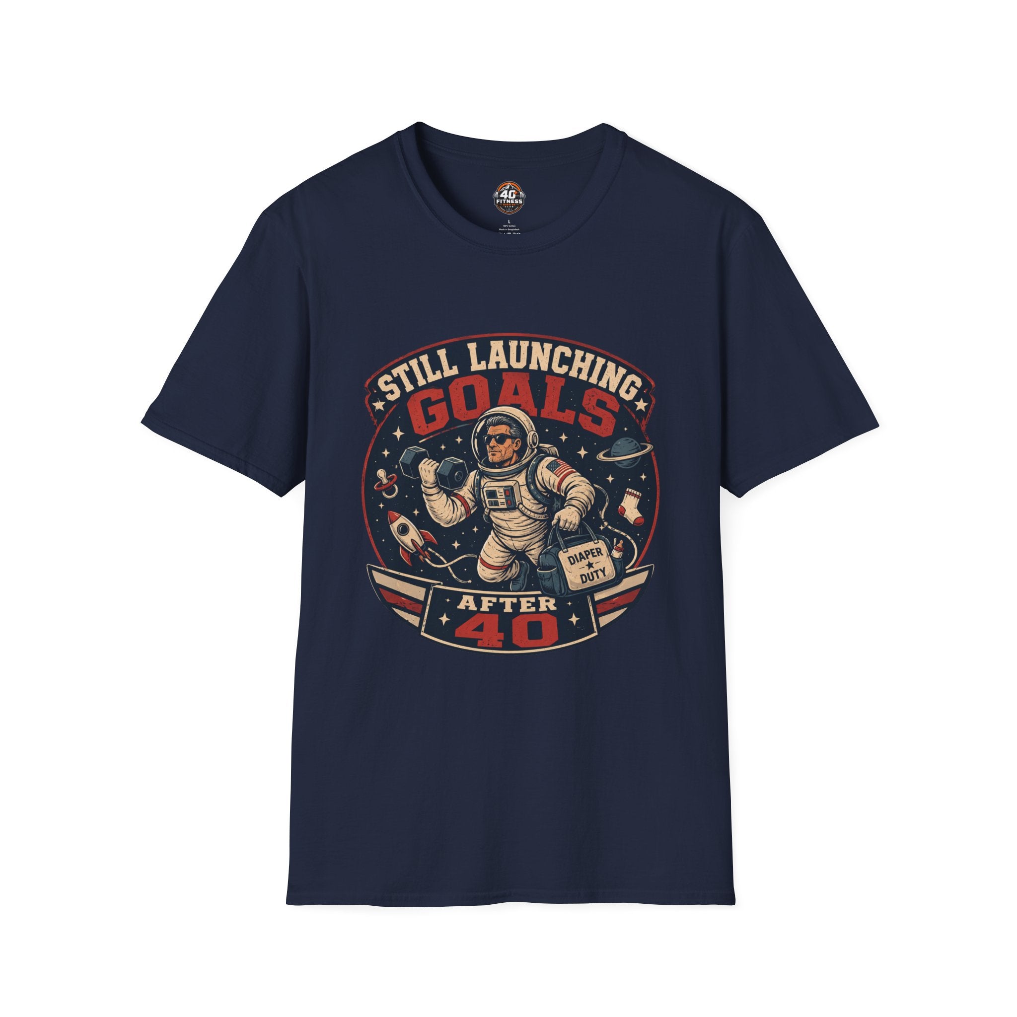 T-Shirt — "Still Launching Goals After 40" Astronaut Graphic Tee