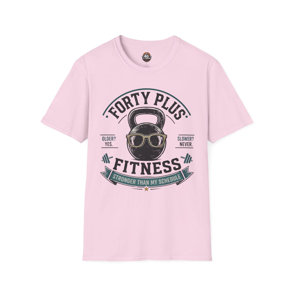 Forty Plus Fitness T-Shirt — Vintage Kettlebell 'Older? Yes. Slower? Never