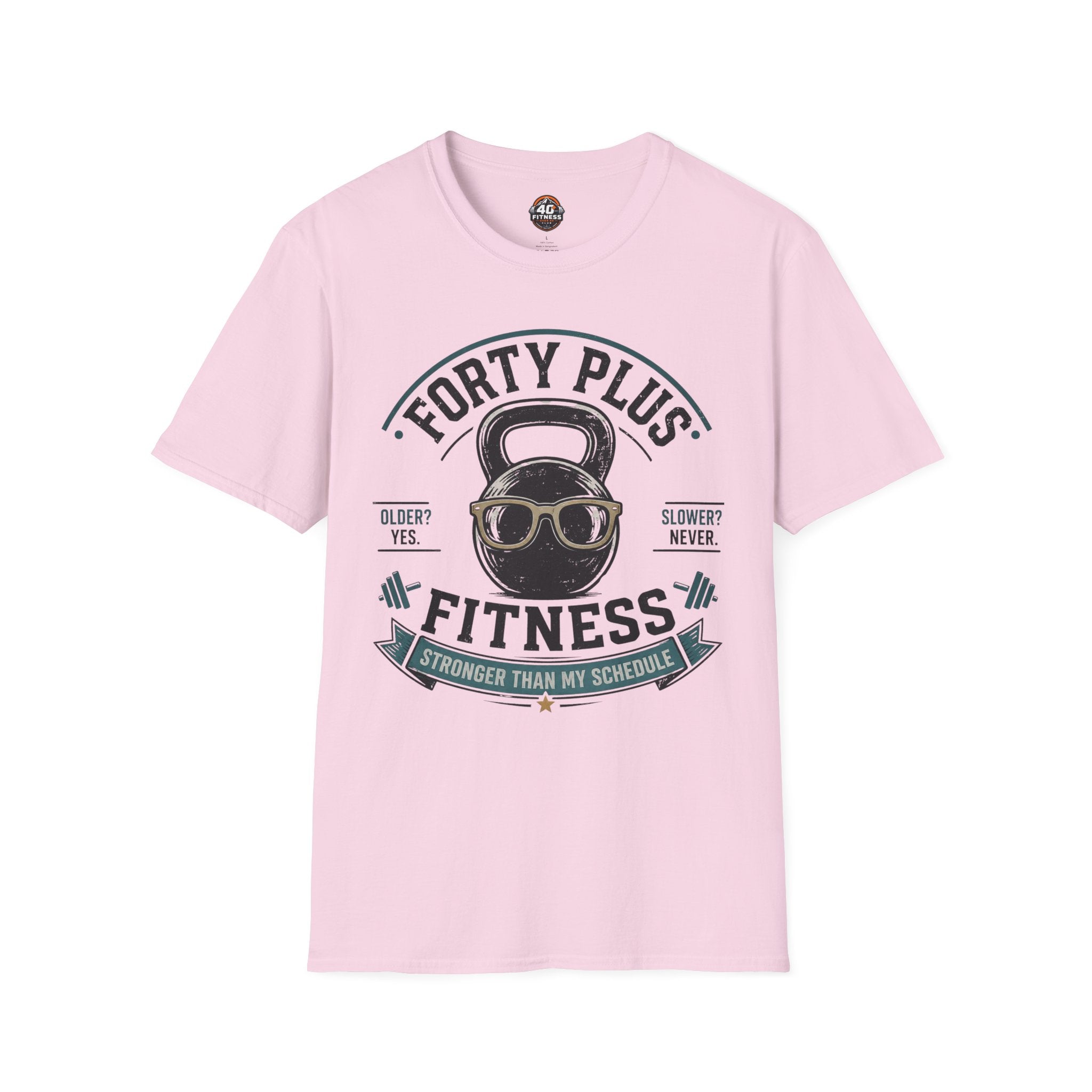 Forty Plus Fitness T-Shirt — Vintage Kettlebell 'Older? Yes. Slower? Never