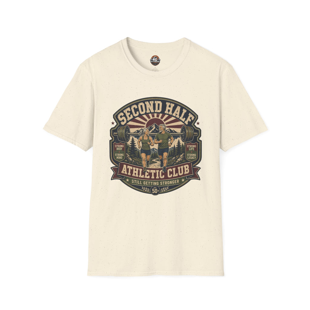 Second Half Athletic Club T-Shirt — Vintage Fitness Graphic Tee for Active Adults