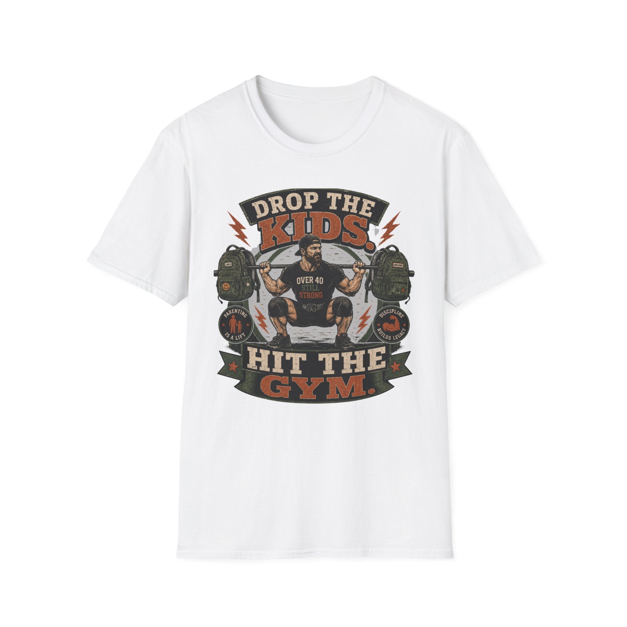 Drop the Kids, Hit the Gym T-Shirt — Funny Over 40 Dad Workout Tee