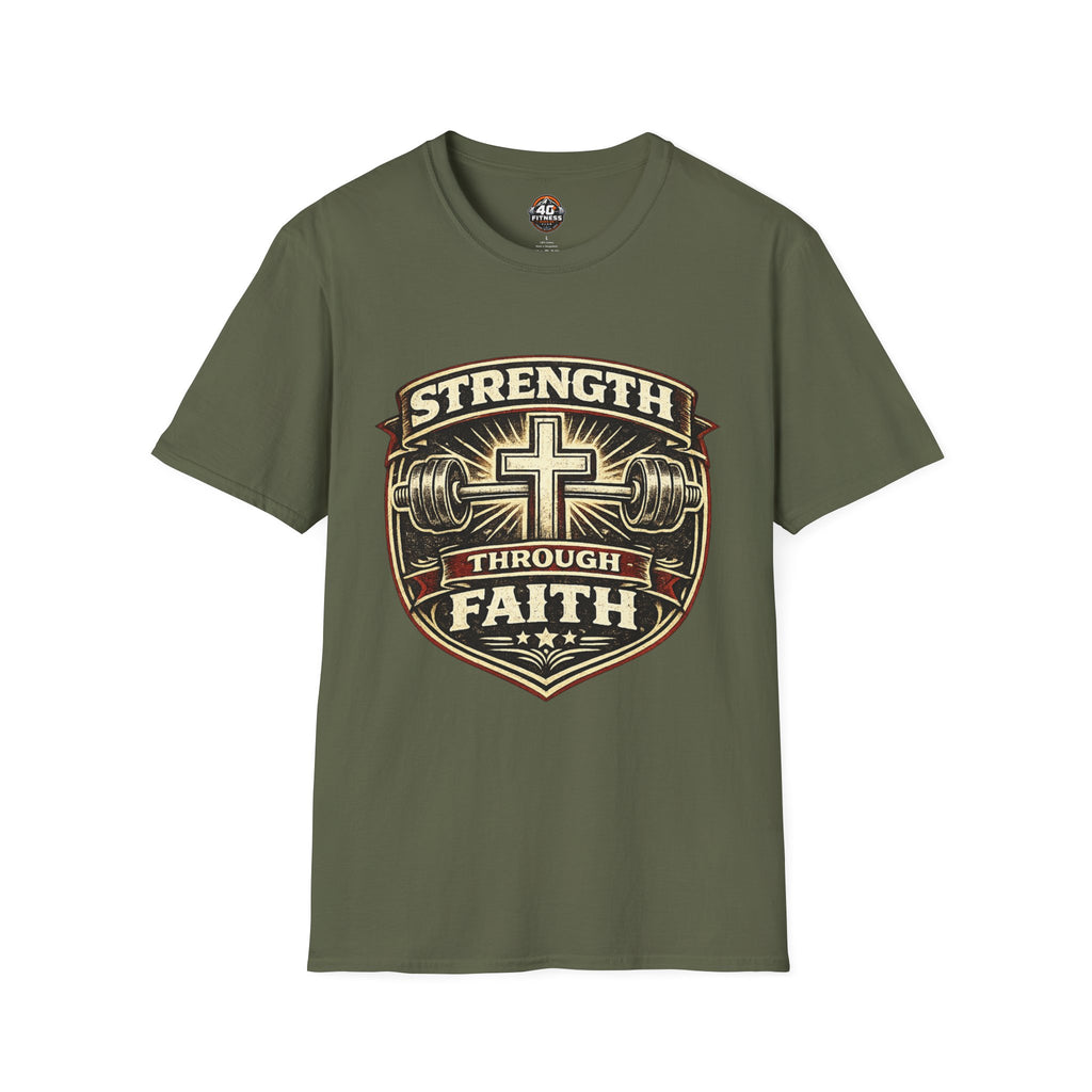 Strength Through Faith T-Shirt — Christian Weightlifting Cross Tee
