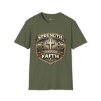 Strength Through Faith T-Shirt — Christian Weightlifting Cross Tee