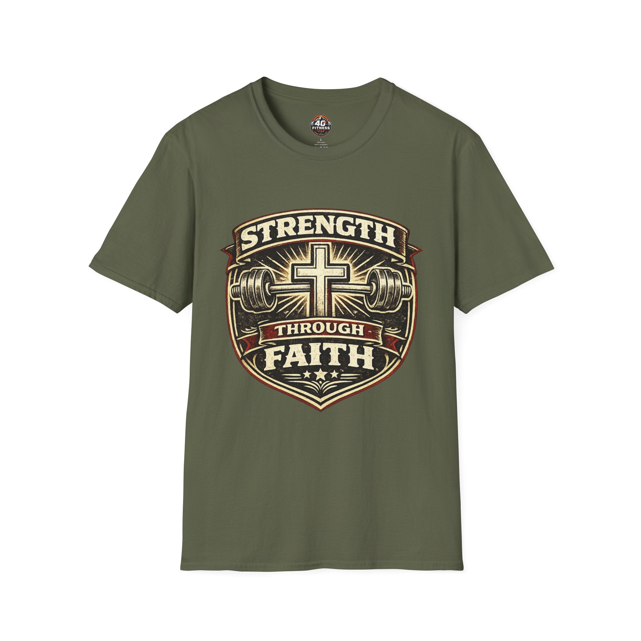 Strength Through Faith T-Shirt — Christian Weightlifting Cross Tee
