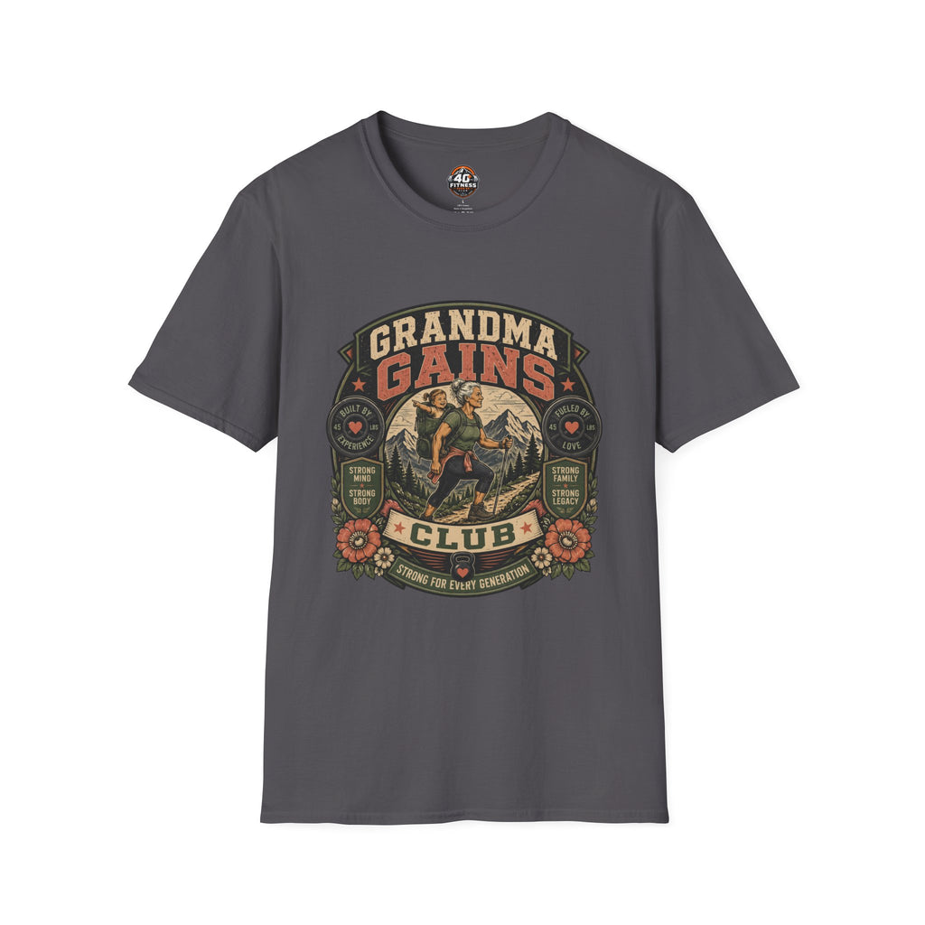 Grandma Gains T-Shirt — Vintage 'Grandma Gains Club' Fitness Tee for Active Grandmothers