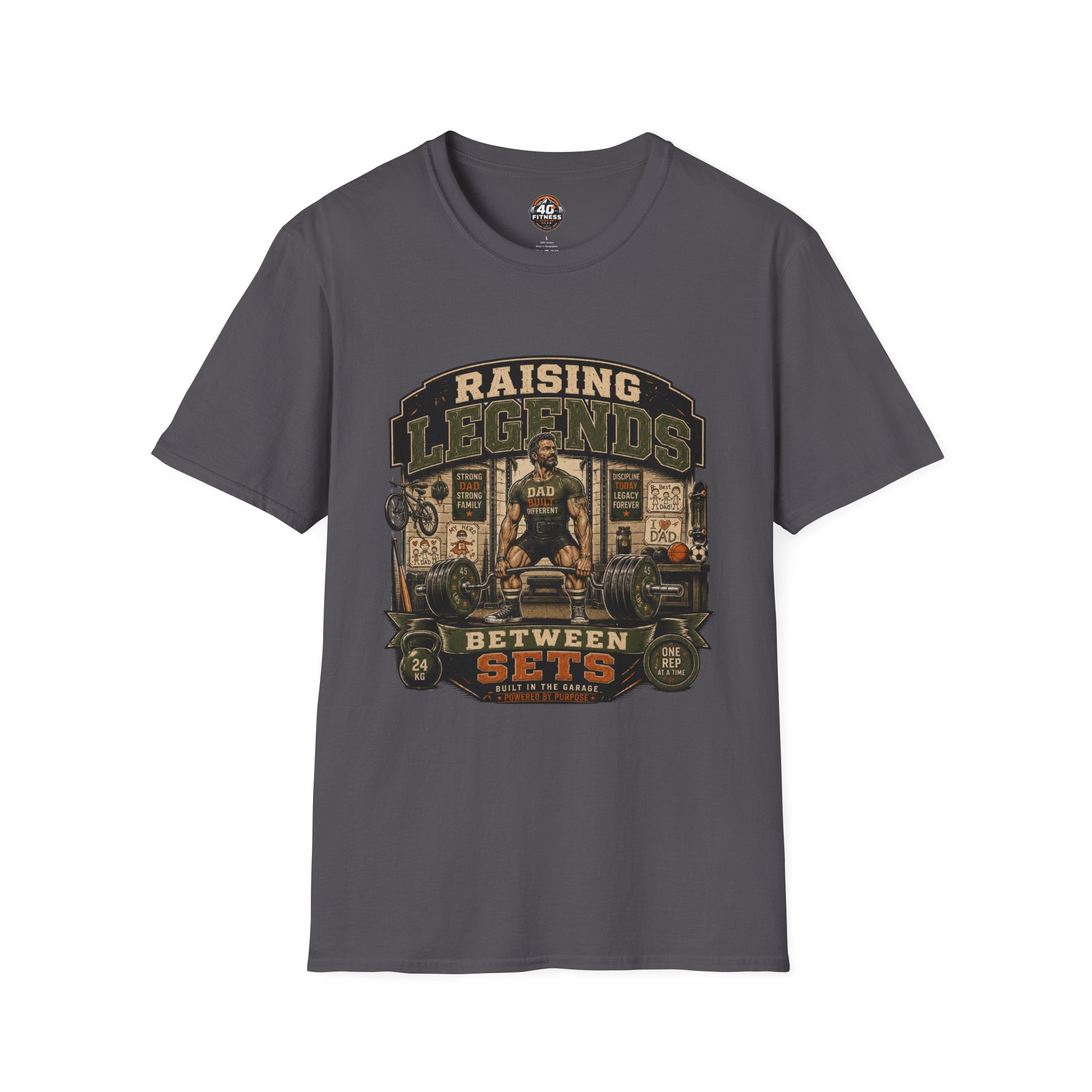 Raising Legends Dad Tee — "Raising Legends Between Sets" Vintage Gym Fatherhood T-Shirt
