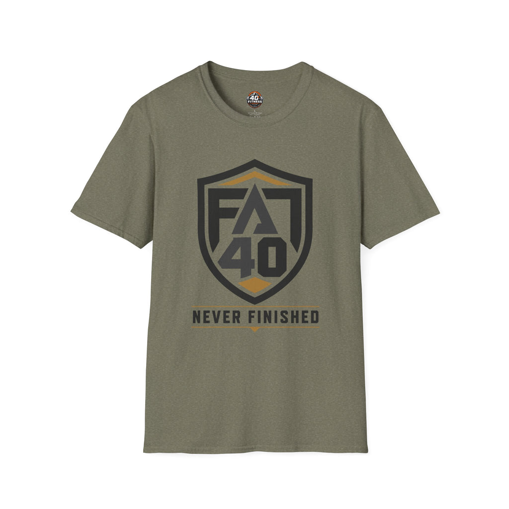 T-Shirt — FA40 Shield 'Never Finished' Athletic Tee