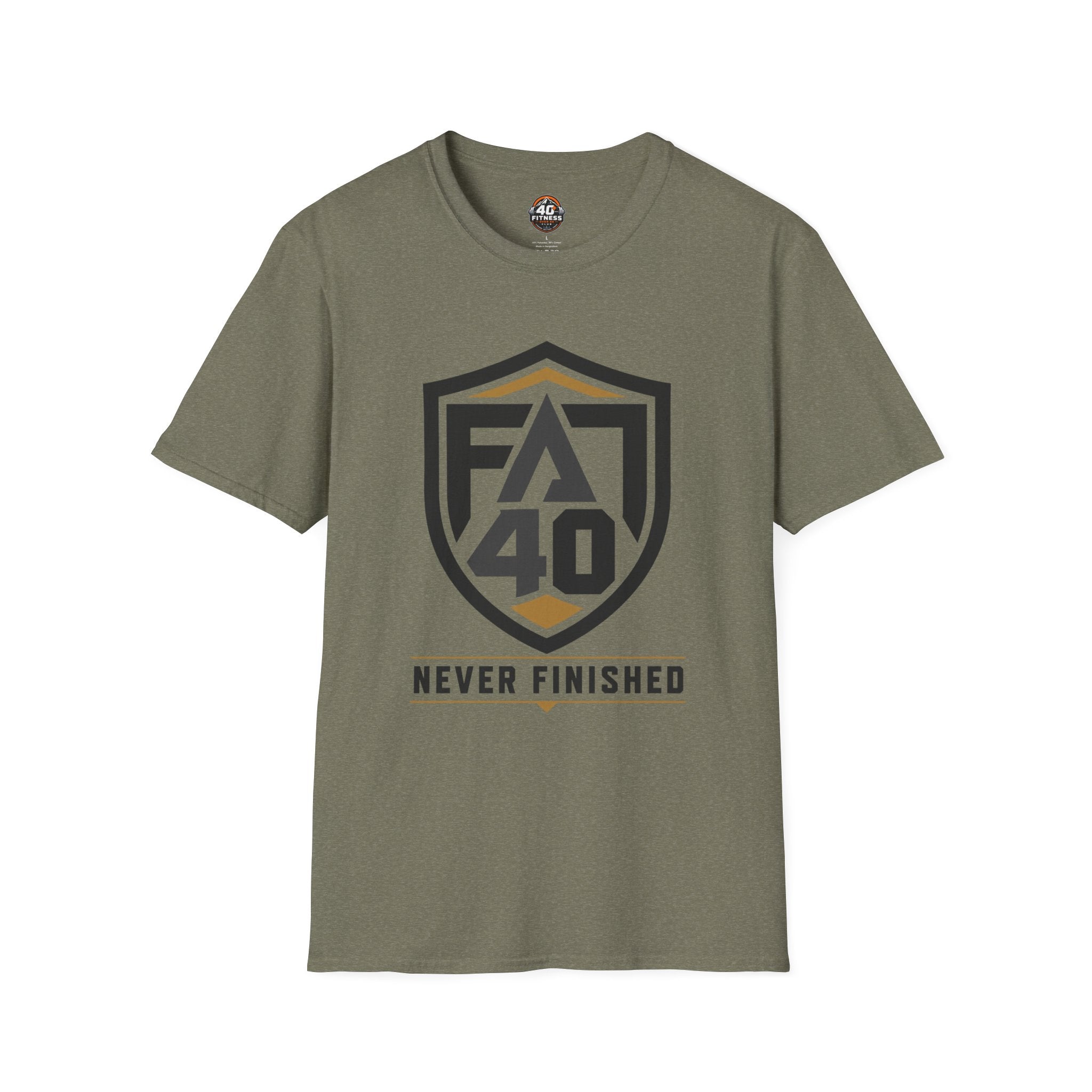 T-Shirt — FA40 Shield 'Never Finished' Athletic Tee