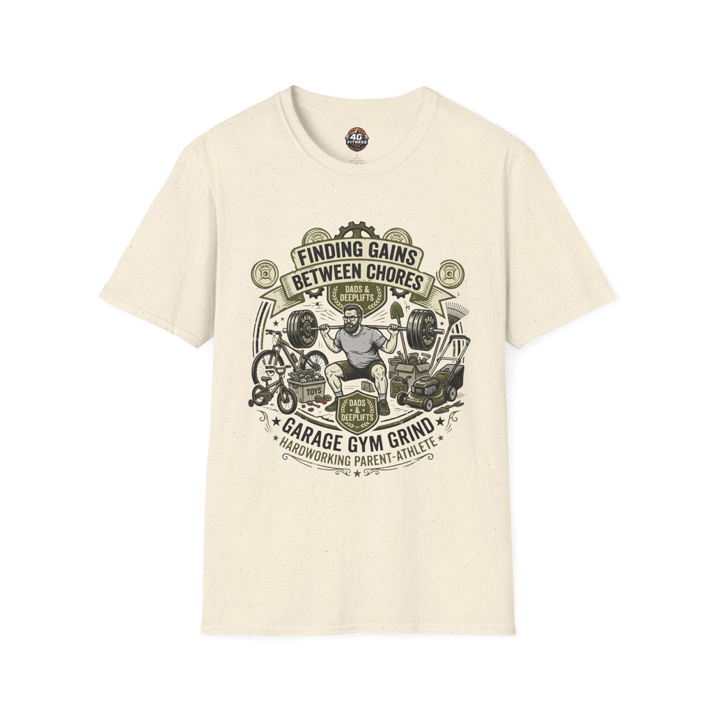 Finding Gains Between Chores T-Shirt — Dad & Home Gym Weightlifting Tee