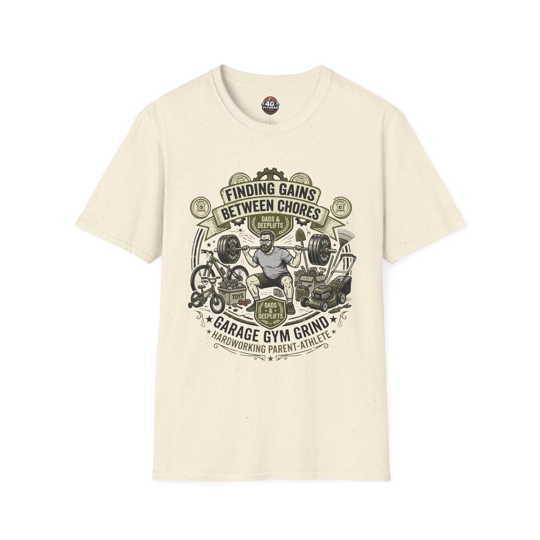 Finding Gains Between Chores T-Shirt — Dad & Home Gym Weightlifting Tee