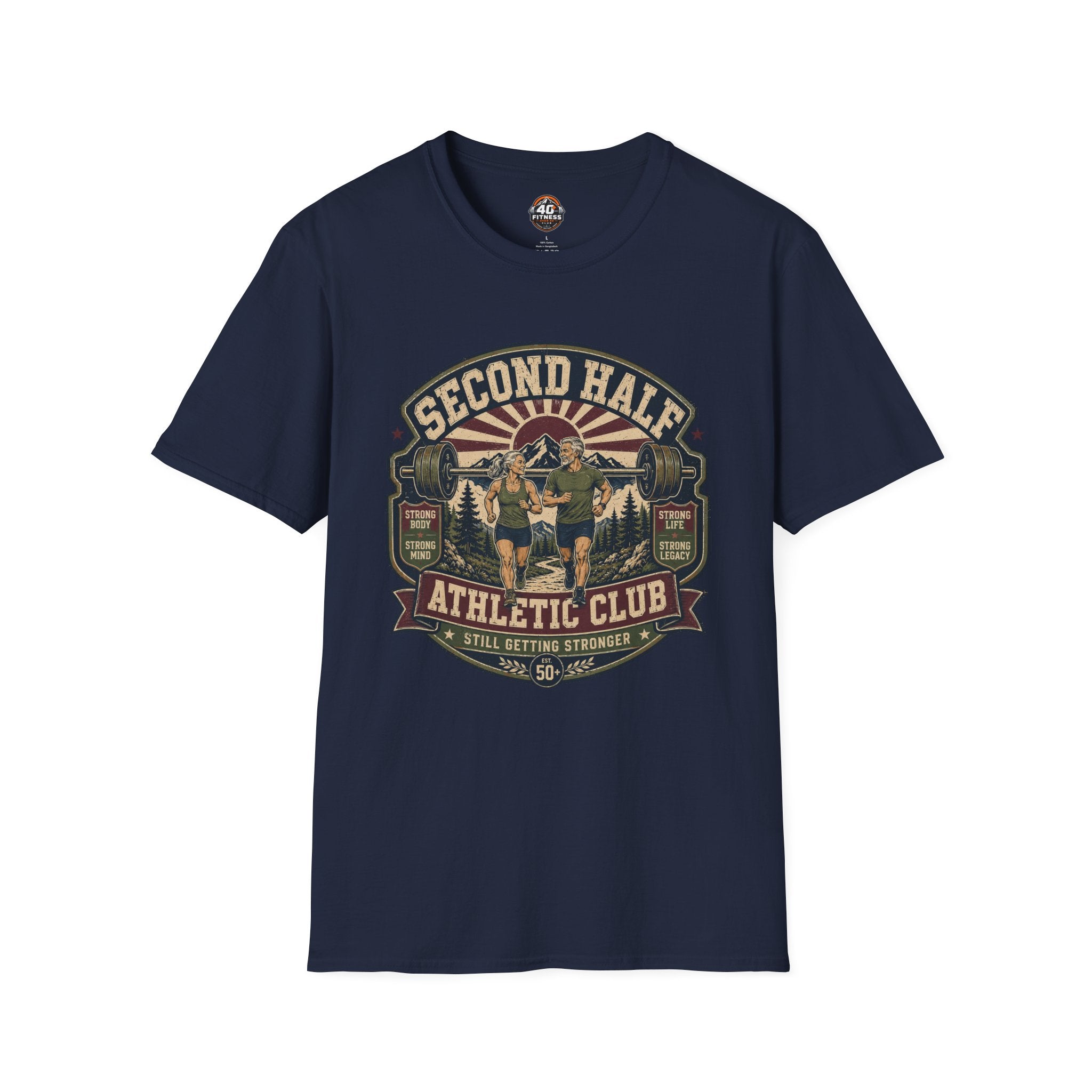 Second Half Athletic Club T-Shirt — Vintage Fitness Graphic Tee for Active Adults
