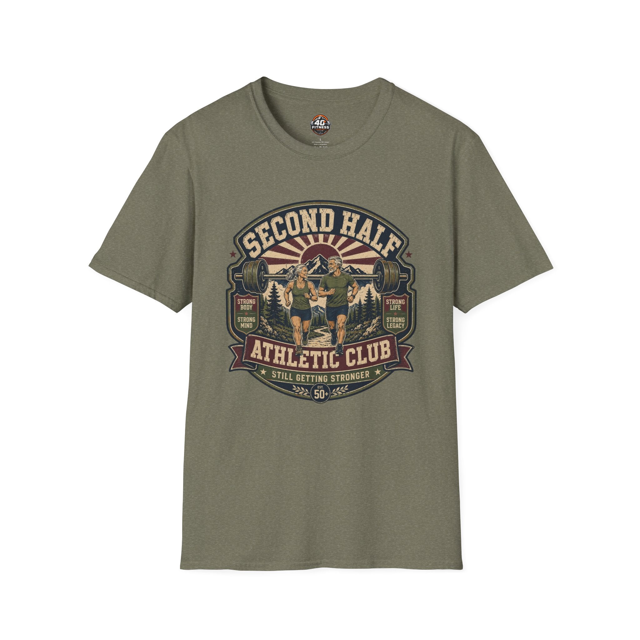 Second Half Athletic Club T-Shirt — Vintage Fitness Graphic Tee for Active Adults
