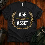 Age Is an Asset Fit After 40 graphic t-shirt celebrating healthy aging and lifelong fitness.