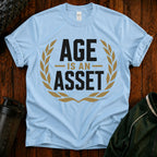 Age Is an Asset Fit After 40 graphic t-shirt celebrating healthy aging and lifelong fitness.