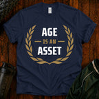 Age Is an Asset Fit After 40 graphic t-shirt celebrating healthy aging and lifelong fitness.