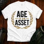 Age Is an Asset Fit After 40 graphic t-shirt celebrating healthy aging and lifelong fitness.
