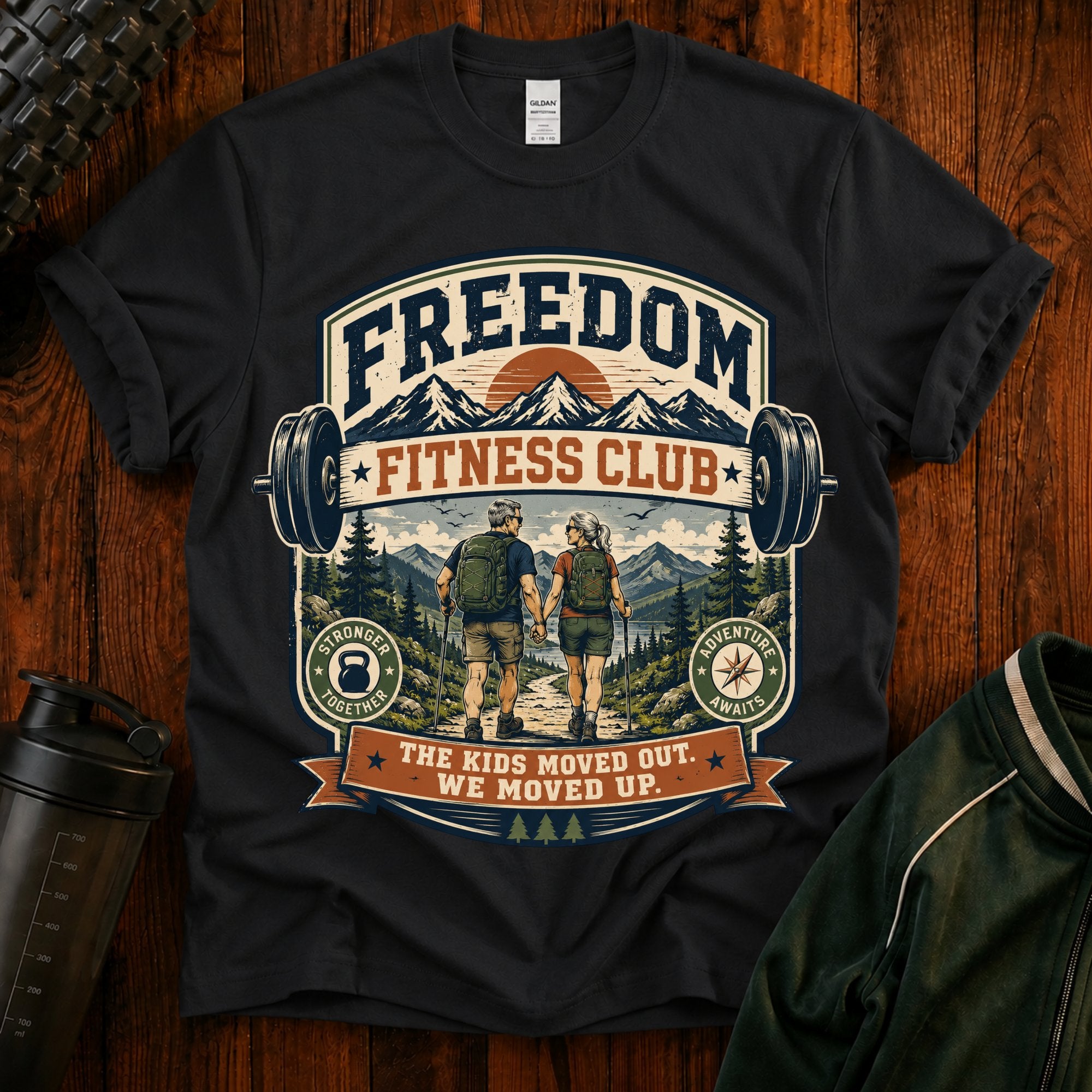 Freedom Fitness Club T-Shirt — Vintage Mountain Barbell Gym Tee