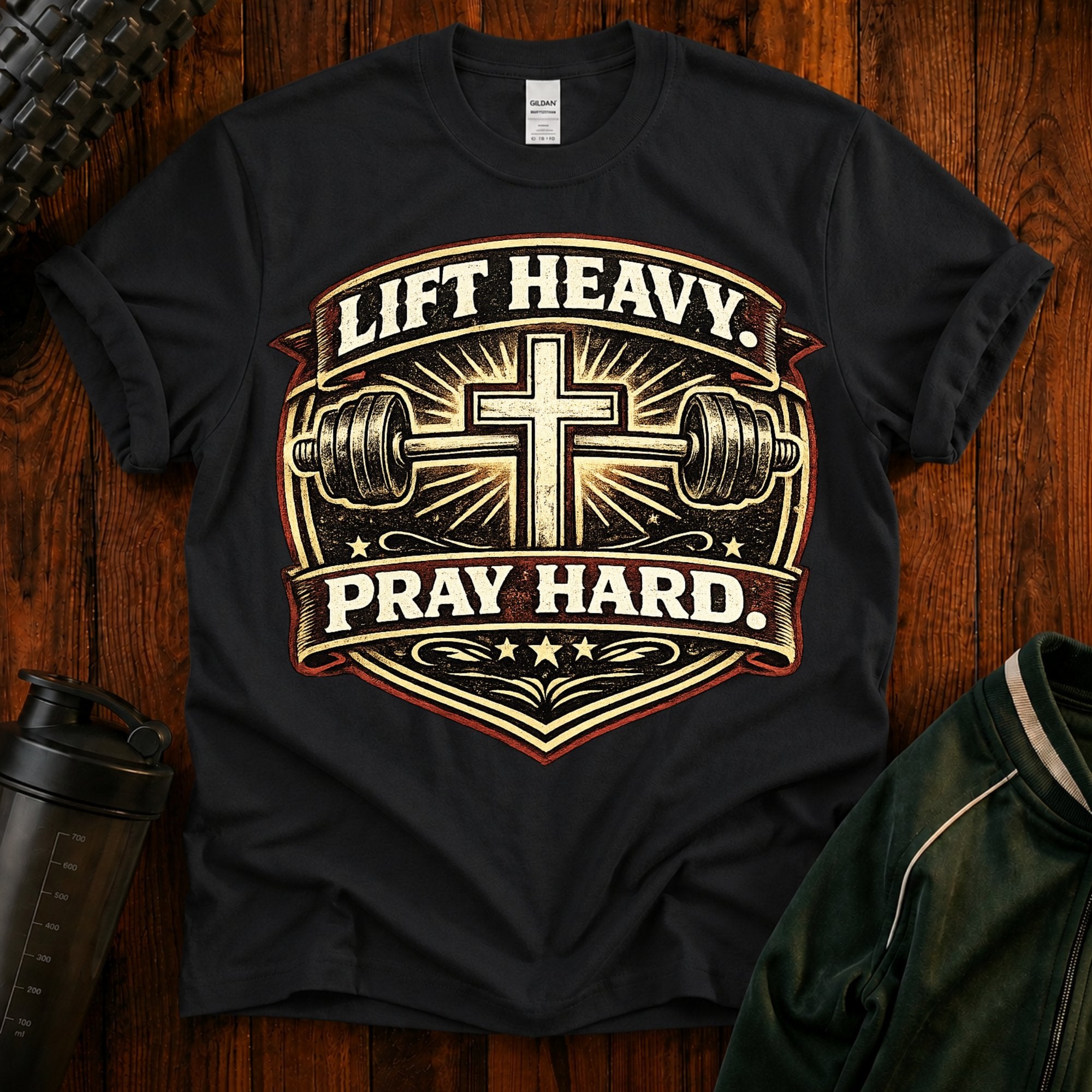 Lift Heavy Pray Hard T-Shirt — Christian Gym Faith Workout Tee