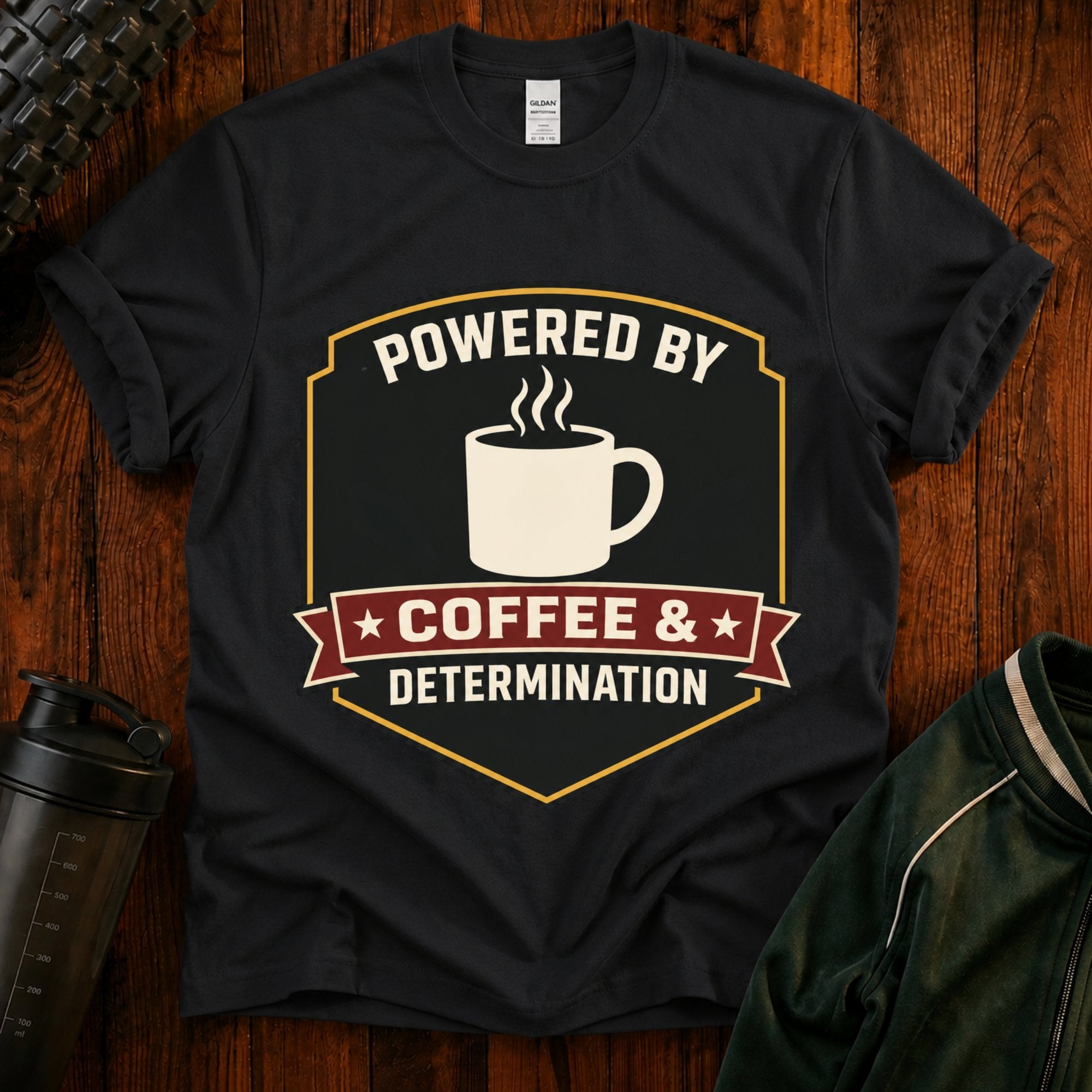Coffee T‑Shirt — “Powered By Coffee & Determination”