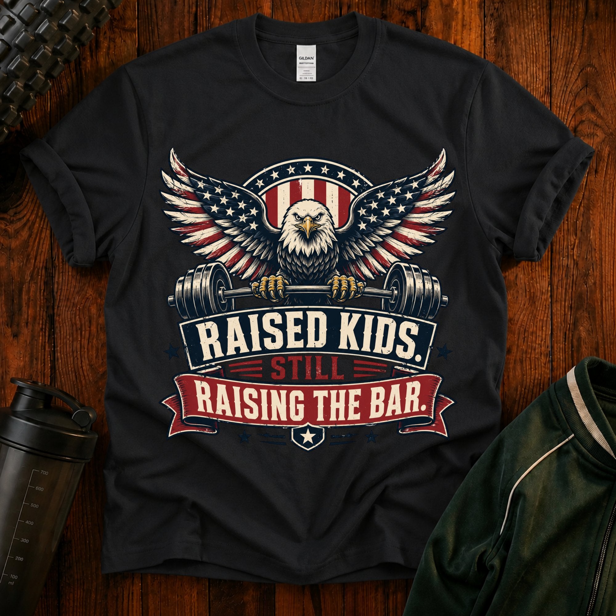 T-Shirt — "Raised Kids, Still Raising the Bar" Patriotic Eagle Tee