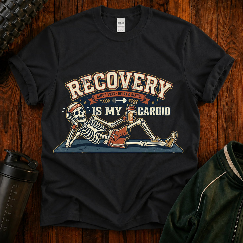Recovery Is My Cardio T-Shirt — Vintage Skeleton Sobriety Shirt