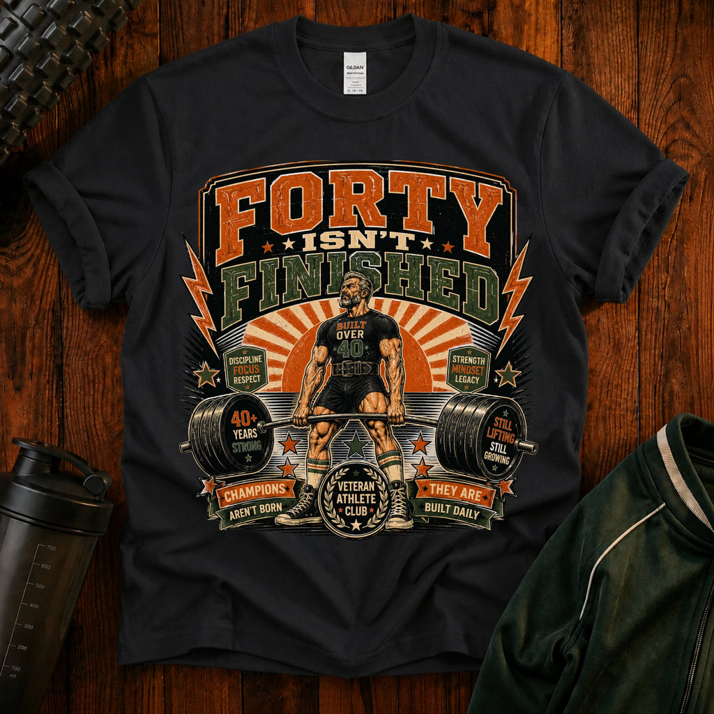 40 Isn't Finished T-Shirt — Retro Vintage 40th Birthday Tee