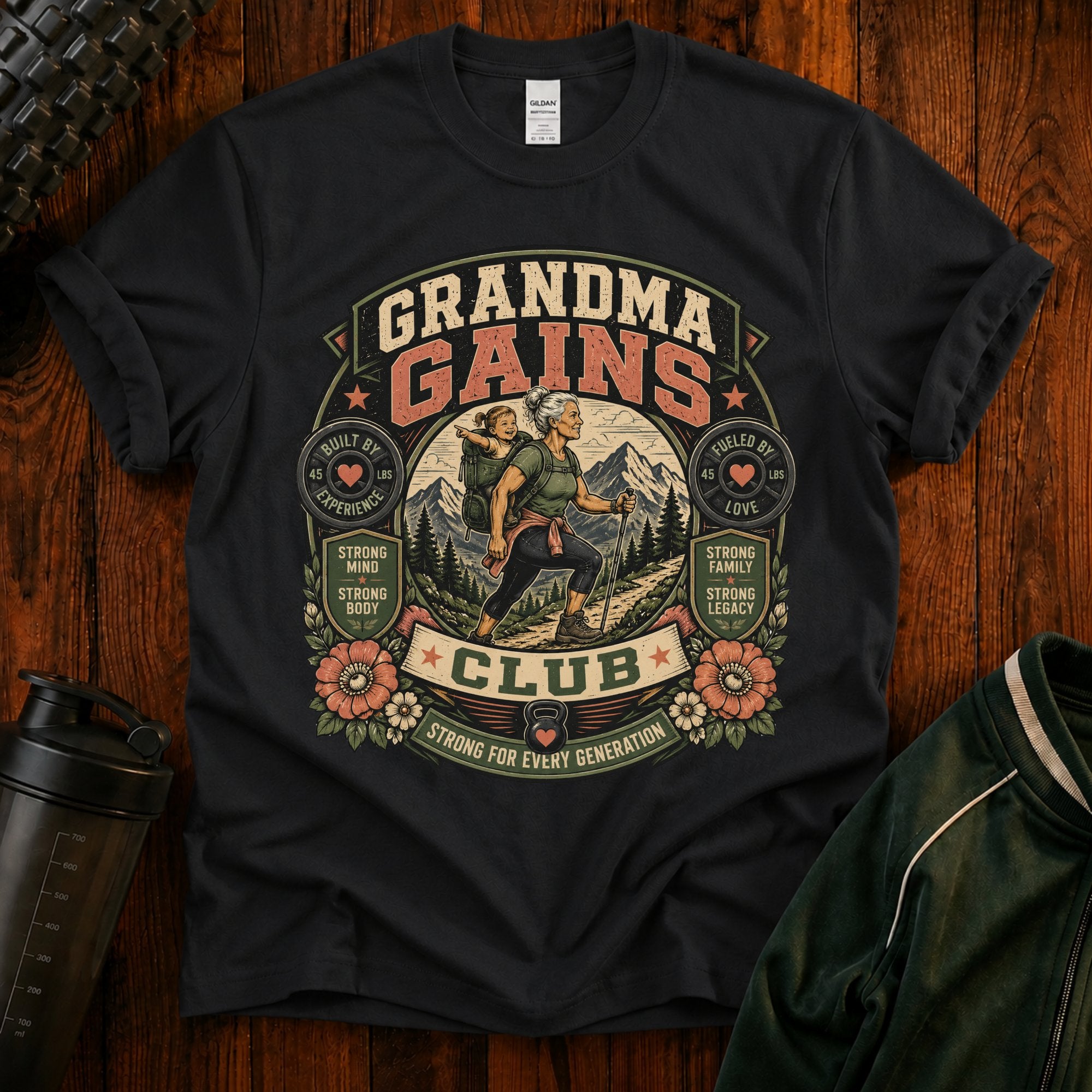 Grandma Gains T-Shirt — Vintage 'Grandma Gains Club' Fitness Tee for Active Grandmothers