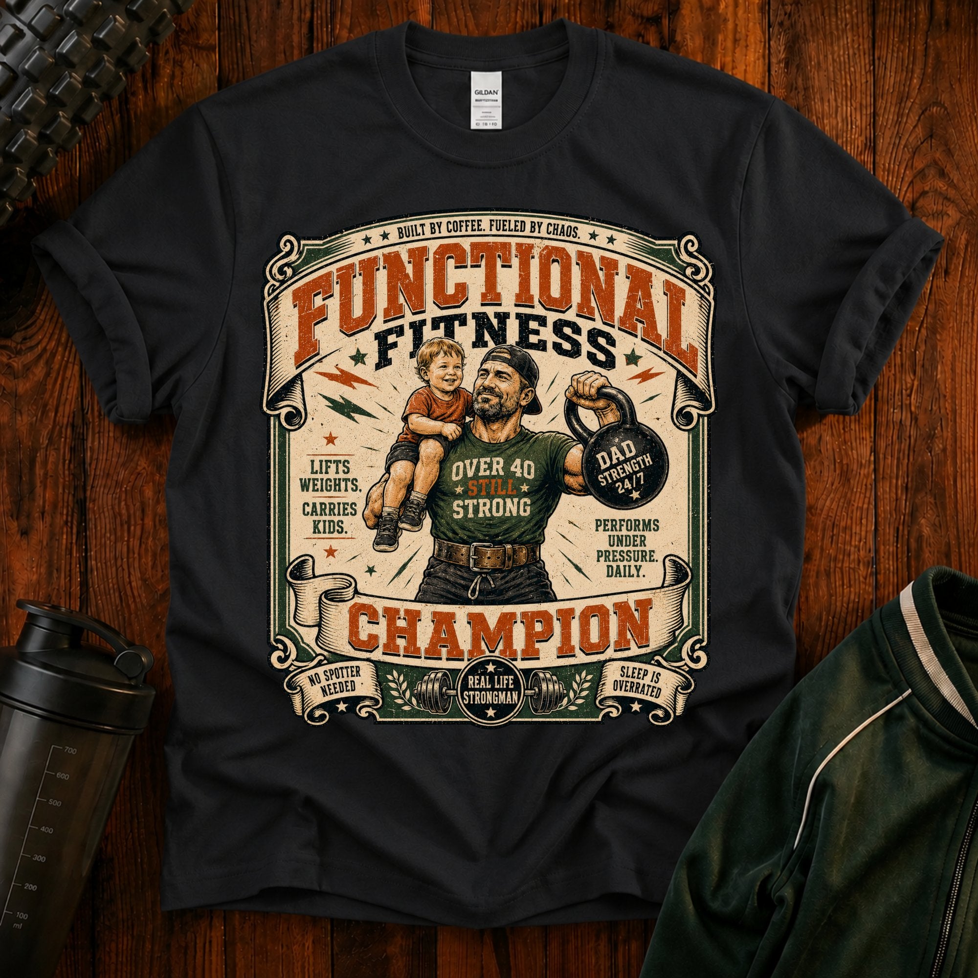 Functional Fitness T-Shirt — "Functional Fitness Champion: Over 40" Vintage Gym Tee