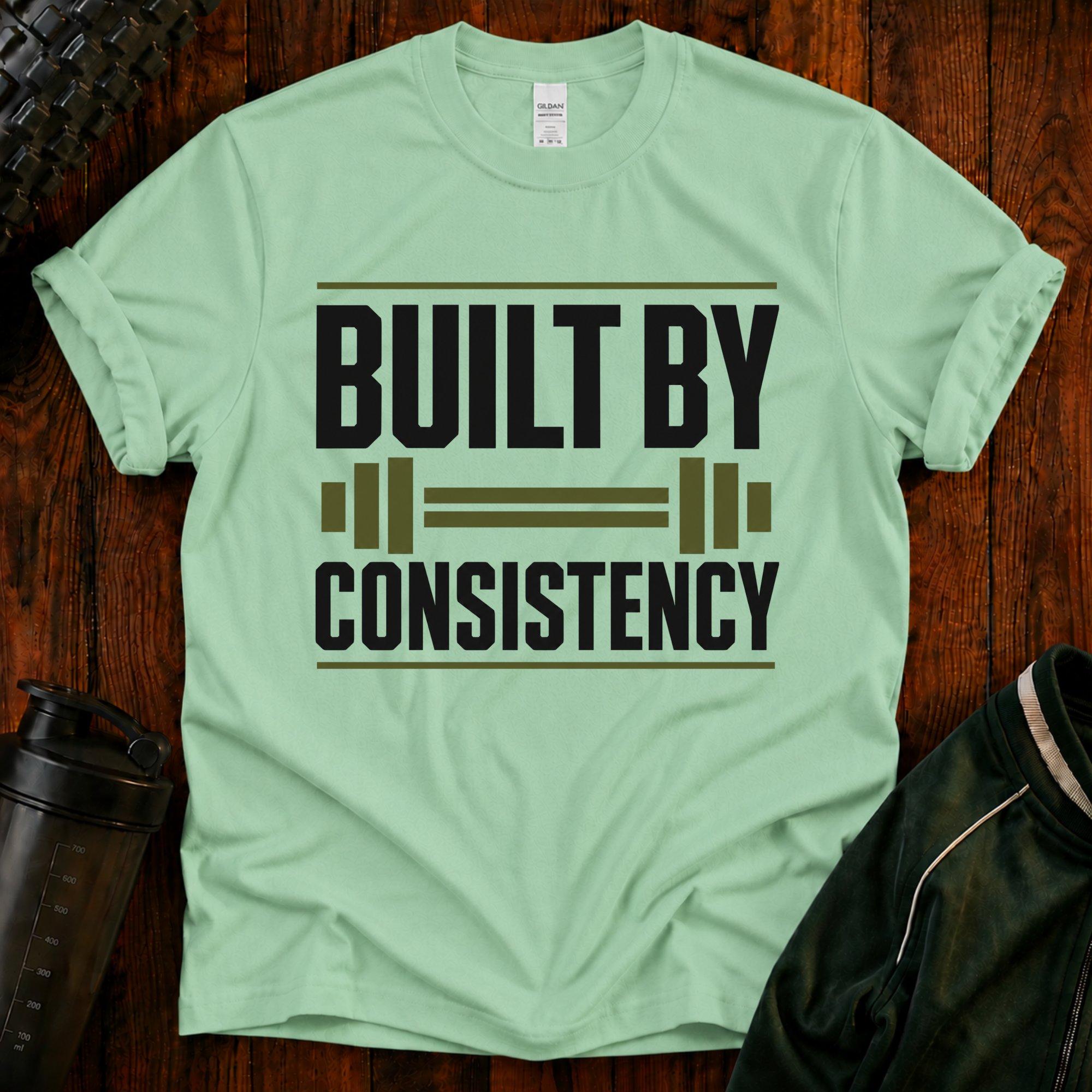 Built by Consistency Fit After 40 graphic fitness shirt for active adults over 40.