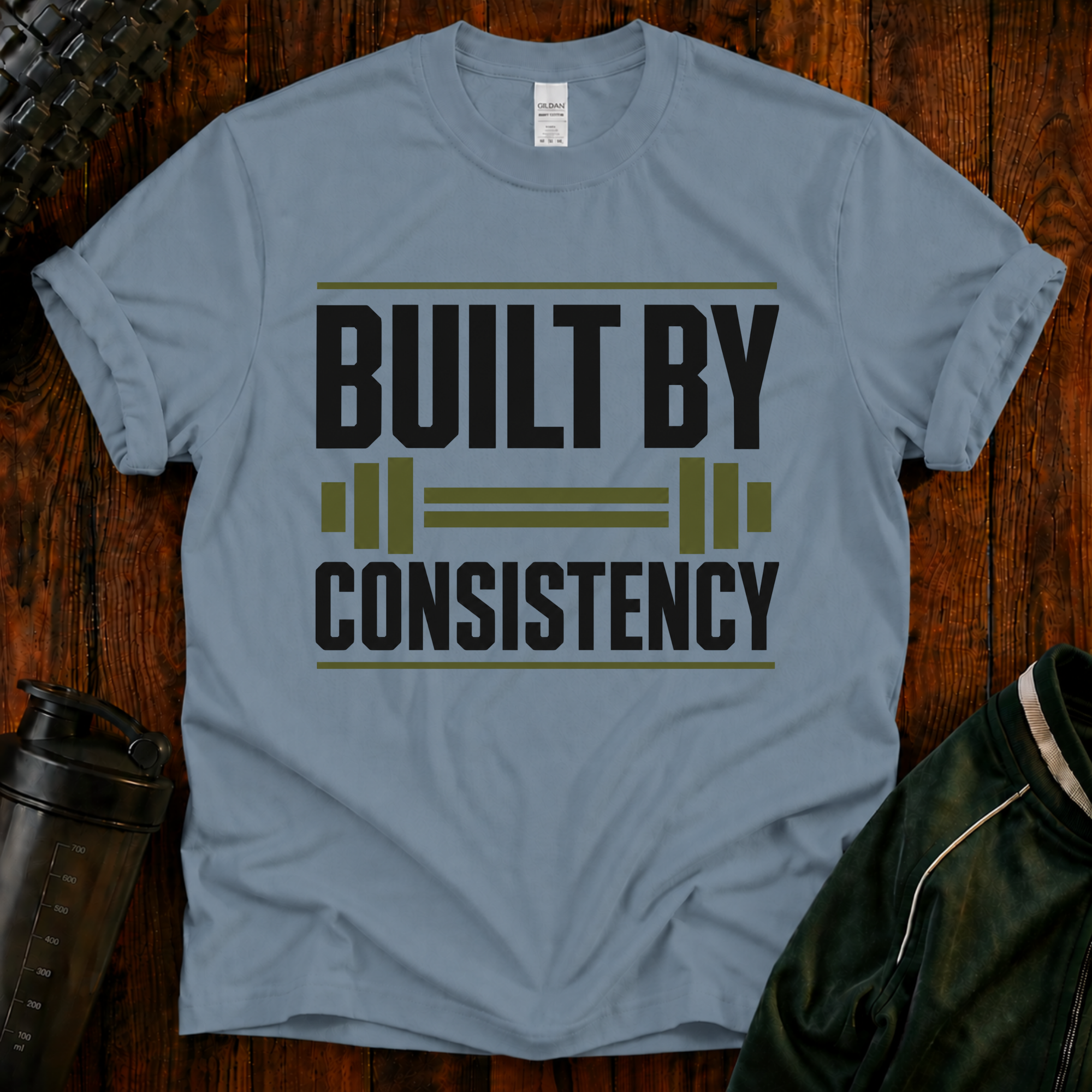 Built by Consistency Fit After 40 graphic fitness shirt for active adults over 40.
