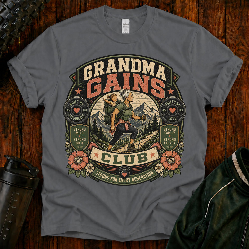 Grandma Gains T-Shirt — Vintage 'Grandma Gains Club' Fitness Tee for Active Grandmothers