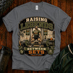 Raising Legends Dad Tee — "Raising Legends Between Sets" Vintage Gym Fatherhood T-Shirt
