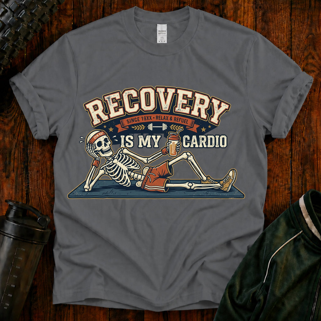 Recovery Is My Cardio T-Shirt — Vintage Skeleton Sobriety Shirt