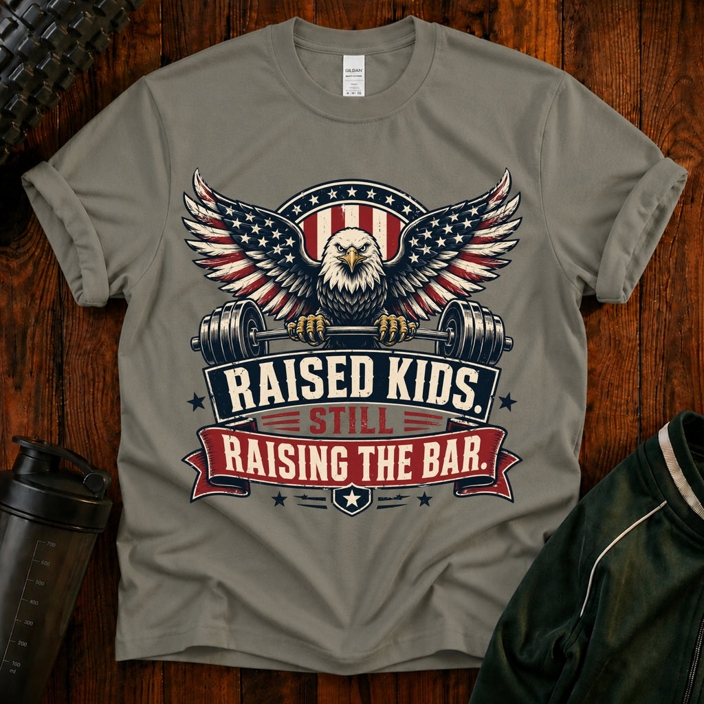 T-Shirt — "Raised Kids, Still Raising the Bar" Patriotic Eagle Tee