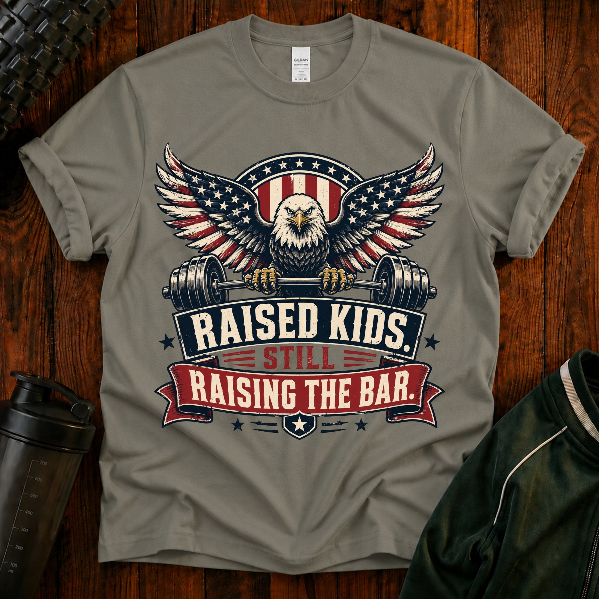 T-Shirt — "Raised Kids, Still Raising the Bar" Patriotic Eagle Tee