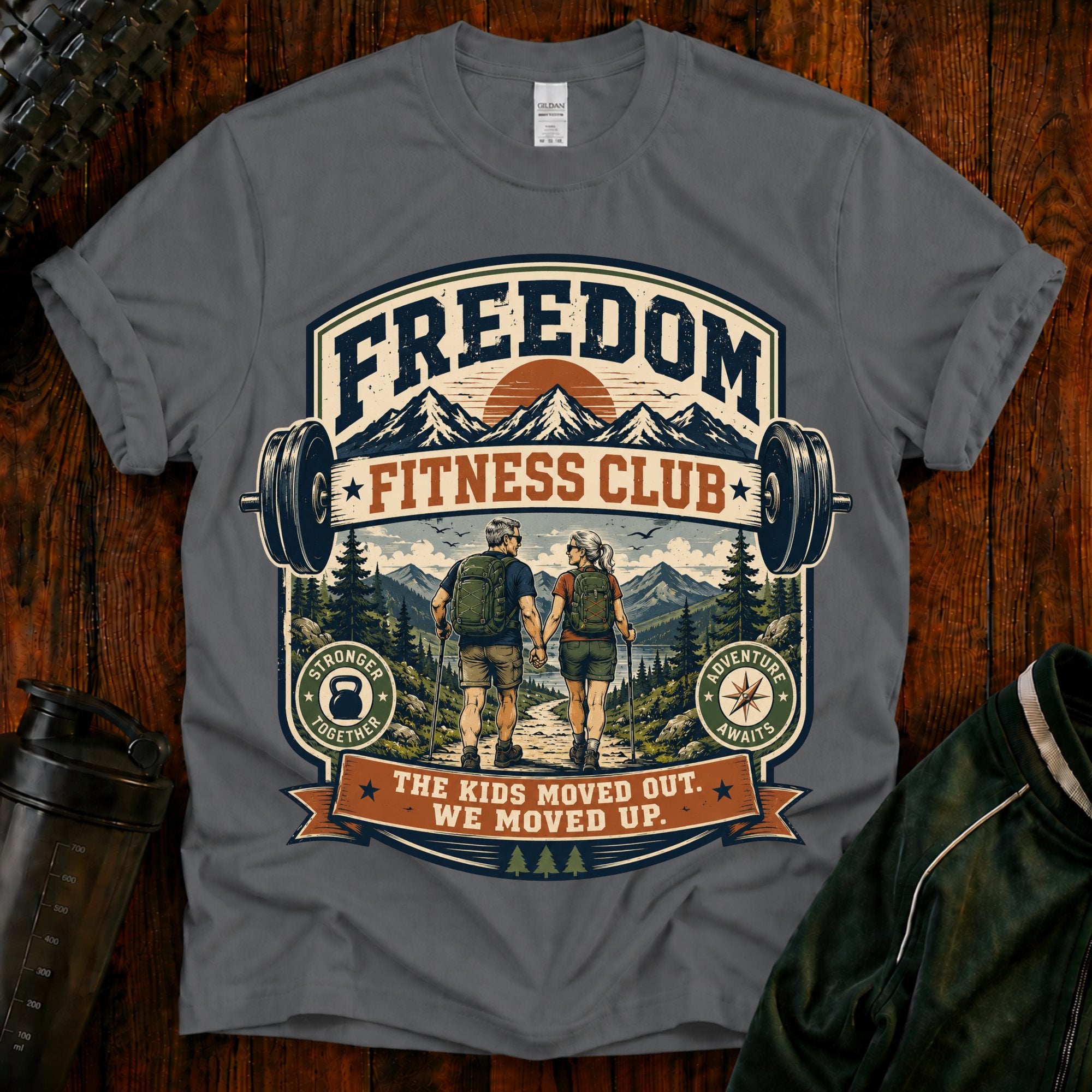 Freedom Fitness Club T-Shirt — Vintage Mountain Barbell Gym Tee