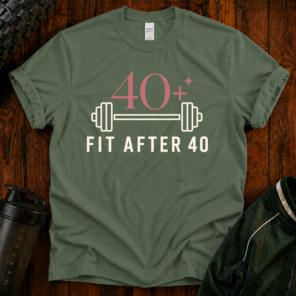 Fit After 40 Power in Every Season graphic fitness shirt for active adults over 40.