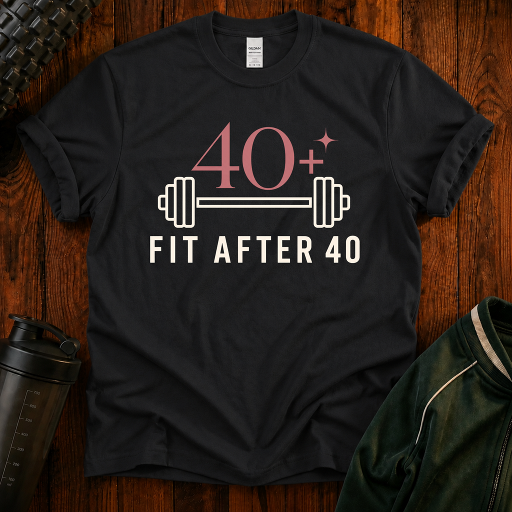 Fit After 40 Power in Every Season graphic fitness shirt for active adults over 40.