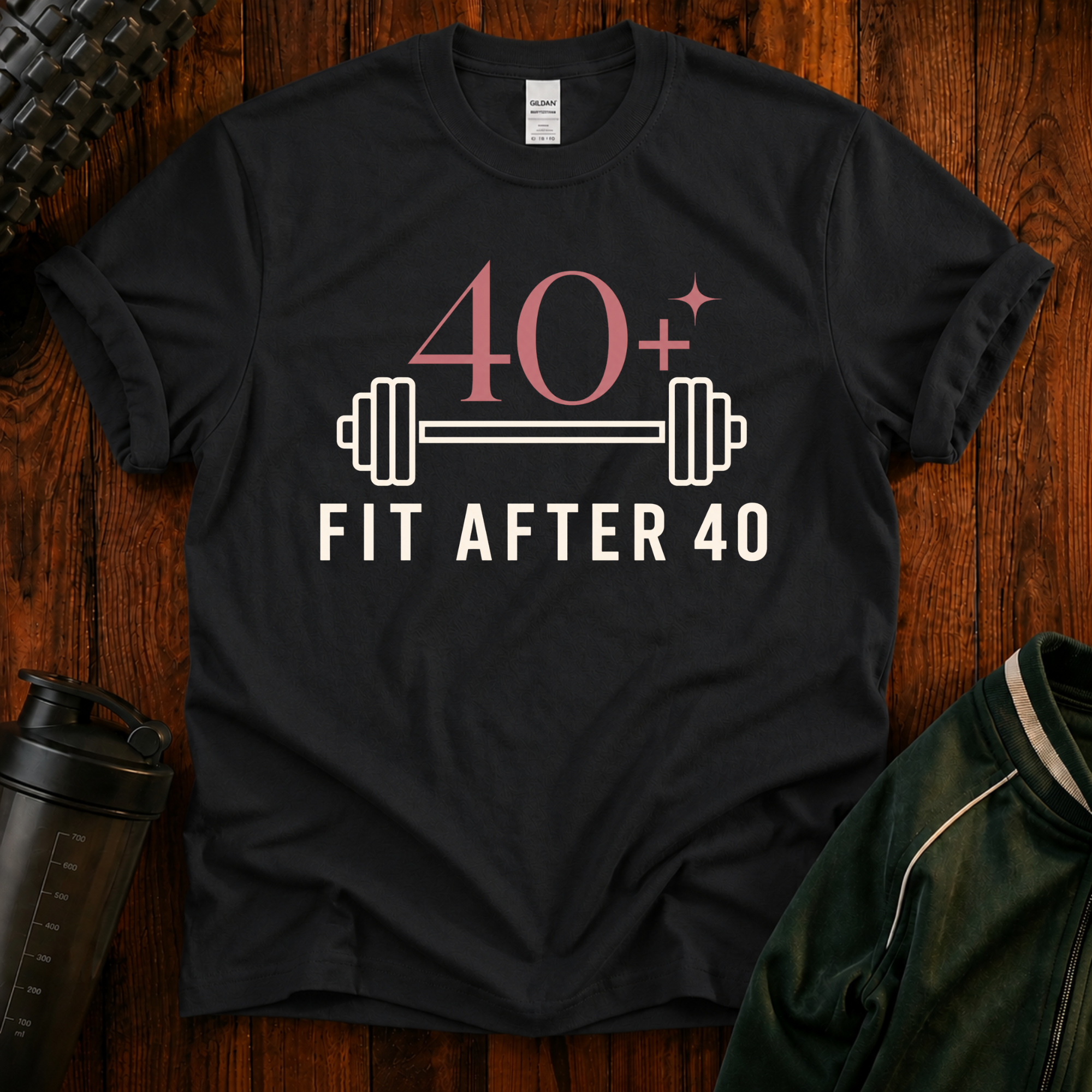 Fit After 40 Power in Every Season graphic fitness shirt for active adults over 40.